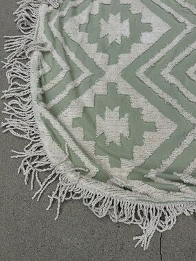 Sage Green Aztec print with fringe blanket or tapestry 7’x10’